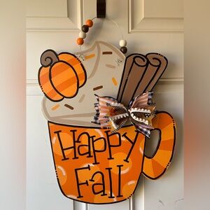 Handmade Happy Fall Coffee Cup Door Hanger